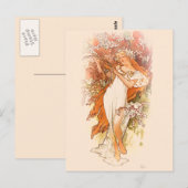 Frühling - Alphonse Mucha Art Nouveau Postkarte (Vorne/Hinten)