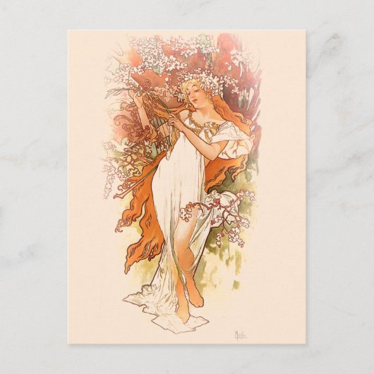 Frühling - Alphonse Mucha Art Nouveau Postkarte (Vorderseite)
