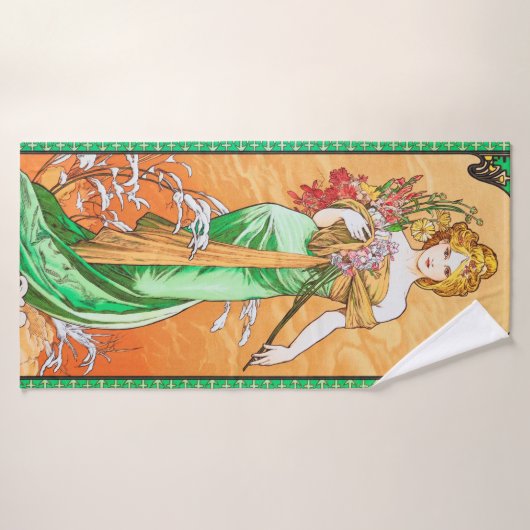 Frühling, Alphonse Mucha Badehandtuch (Badehandtuch)