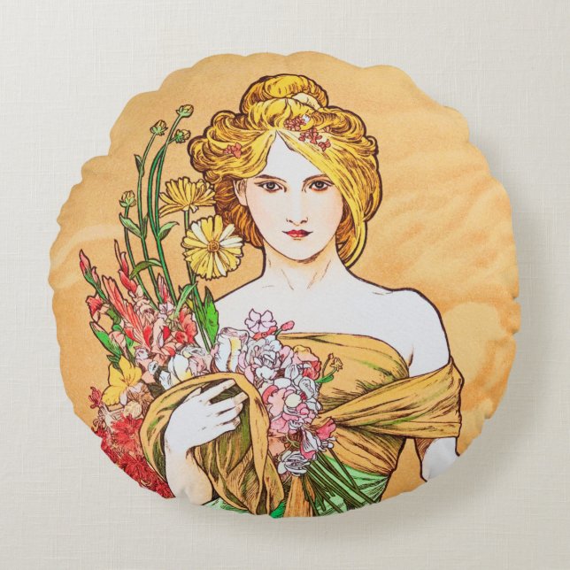 Frühling, Alphonse Mucha Kissen (Vorderseite)