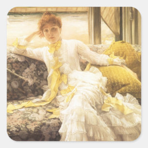 Frühling (Am Meer) von James Tissot, Vintage Portr Quadratischer Aufkleber