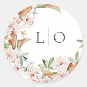 Frühling Aquarell Florales Monogramm Hochzeit Runder Aufkleber