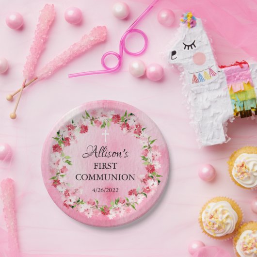 Frühling blüht florale Kommunion Papier Teller (Party)