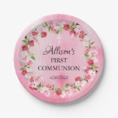 Frühling blüht florale Kommunion Papier Teller (Vorderseite)