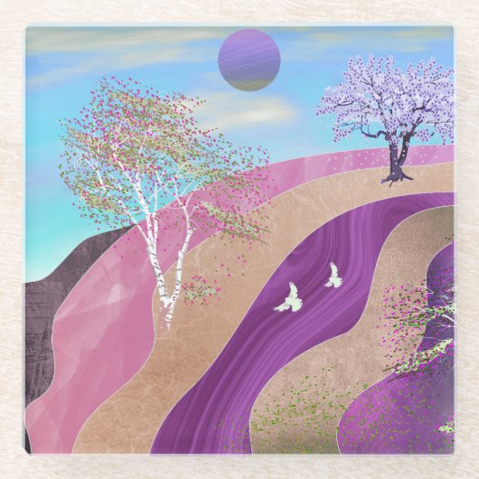 Frühling blüht Landschaft Glasuntersetzer (Vorderseite)