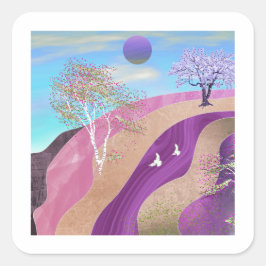 Frühling blüht Landschaft Quadratischer Aufkleber