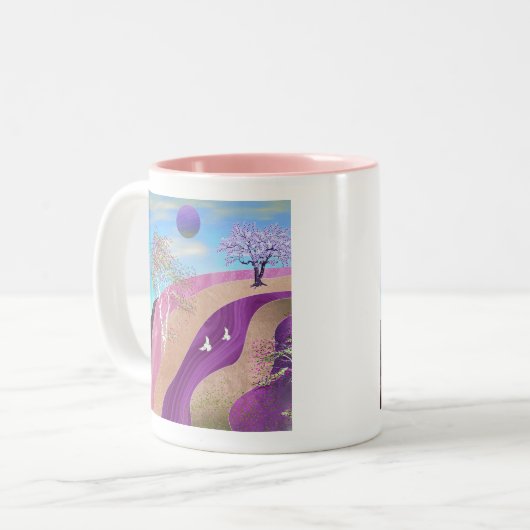 Frühling blüht Landschaft Zweifarbige Tasse (Vorderseite Links)