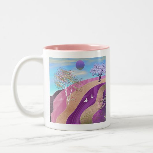 Frühling blüht Landschaft Zweifarbige Tasse (Links)