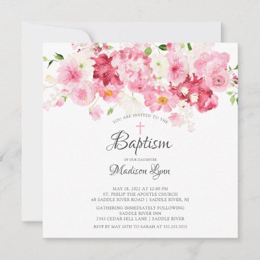 Frühling blüht rosa Blütentaufen Einladung (Vorderseite)