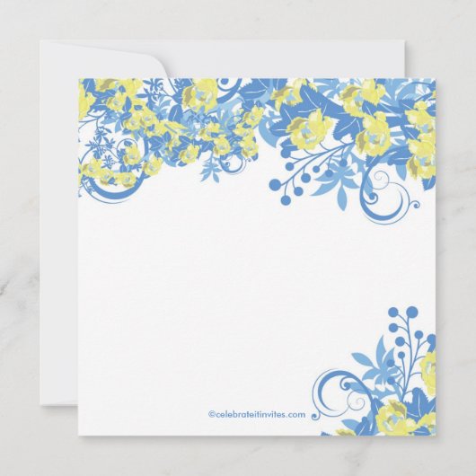 Frühling Blumendusche Einladung Gelb Blau (Rückseite)