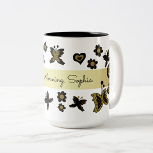Frühling Boho Bohemischer Blumengoldschmetterling Zweifarbige Tasse