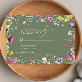 Frühling Boho Chic Farbige Wildblumen-Hochzeit  Begleitkarte