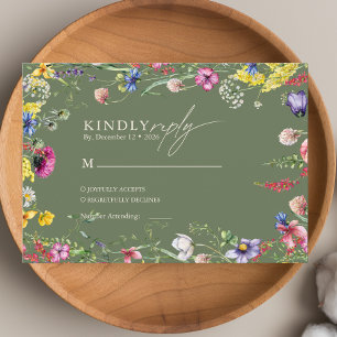 Frühling Boho Chic Farbige Wildblumen-Hochzeit Begleitkarte