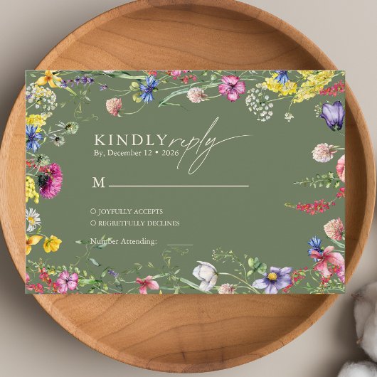 Frühling Boho Chic Farbige Wildblumen-Hochzeit Begleitkarte