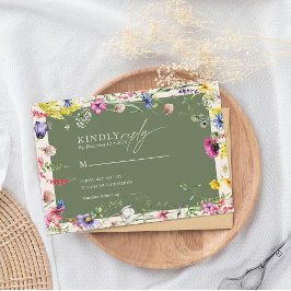 Frühling Boho Chic Farbige Wildblumen-Hochzeit  Begleitkarte