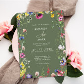 Frühling Boho Chic Farbige Wildblumen-Hochzeit Einladung