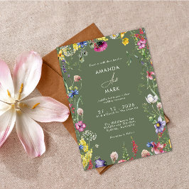 Frühling Boho Chic Farbige Wildblumen-Hochzeit Einladung