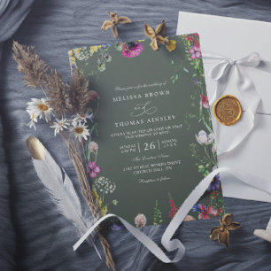 Frühling Boho Chic Farbige Wildblumen QR Hochzeit Einladung