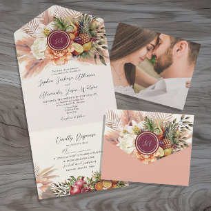 Frühling Boho Florale Hochzeits-Einladung in einem All In One Einladung