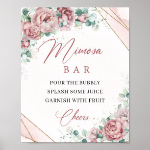 Frühling Boho Rosa Goldrahmen Eukalyptus Mimose Ba Poster