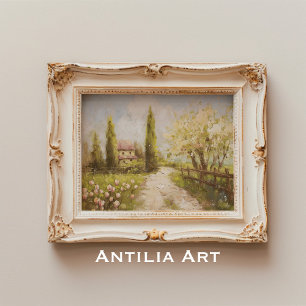 Frühling Cottage Landschaft Vintage Landhaus Poster