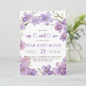 Frühling Delicate Violet Blume Baby Sip und sehen Einladung (Stehend Vorderseite)