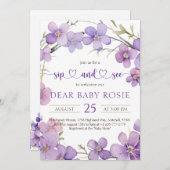 Frühling Delicate Violet Blume Baby Sip und sehen Einladung (Vorne/Hinten)