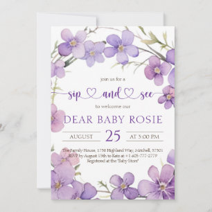 Frühling Delicate Violet Blume Baby Sip und sehen Einladung