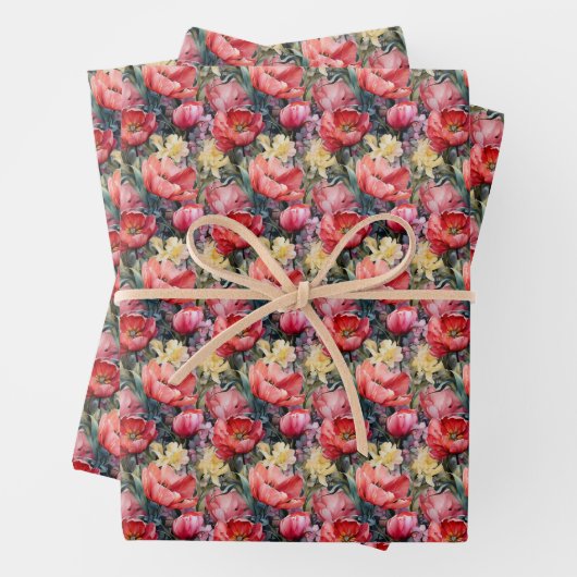 Frühling der Wasserfarbe Frühling Tulpen Narzisse Geschenkpapier Set (Beispiel)