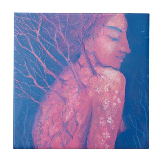 Frühling erwacht Dryad Fantasy Girl Magical Forest Fliese (Vorderseite)