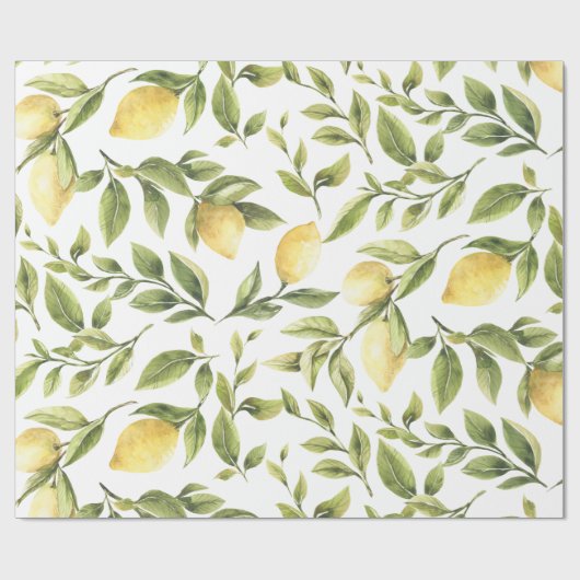 Frühling Frische Aquarellgelbe Zitronengrün Blätte Geschenkpapier (Flach)