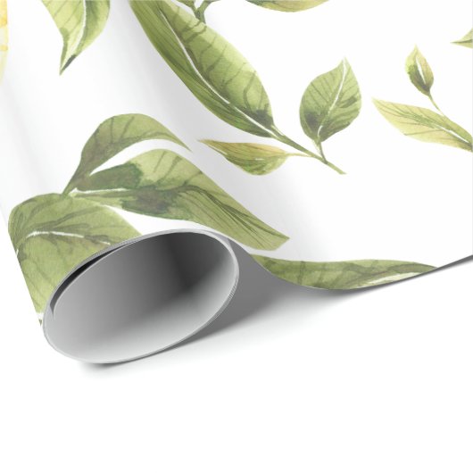 Frühling Frische Aquarellgelbe Zitronengrün Blätte Geschenkpapier (Rolleneckpunkt)