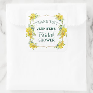 Frühling Gelbe Blumen Hochzeitsdusche Danke Quadratischer Aufkleber