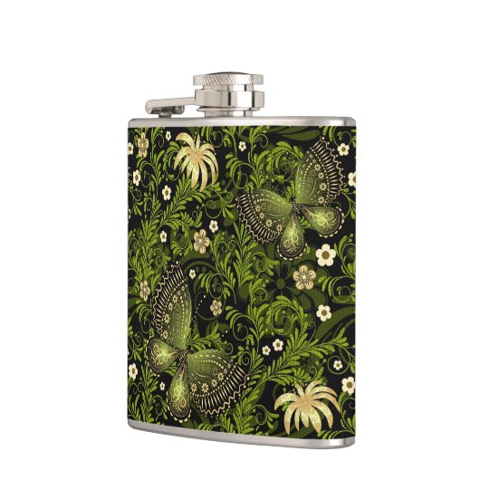 Frühling Grün-Goldmuster Flachmann (Links)