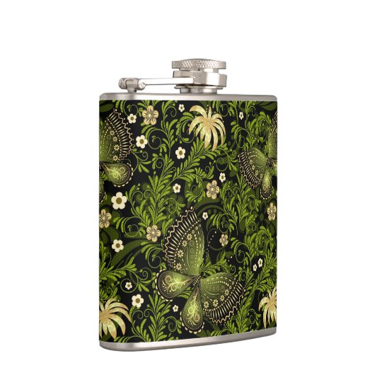 Frühling Grün-Goldmuster Flachmann (Rechts)