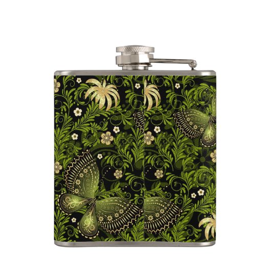 Frühling Grün-Goldmuster Flachmann (Rückseite)