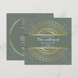 Frühling Grün und Gold Hochzeit Einladung
