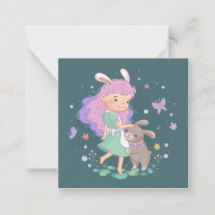 Frühling-Hasen-Mädchen-Illustration Mitteilungskarte