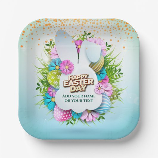 Frühling-Hasen-Osterhasen-Eier & Blumen Pappteller (Vorderseite)