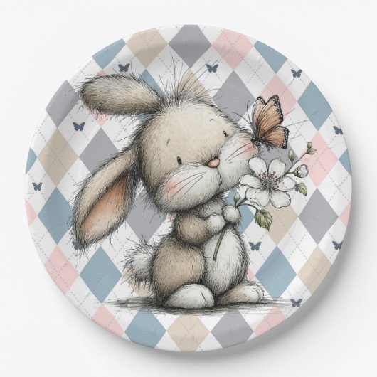 Frühling Hasenfigur Pappteller (Vorderseite)
