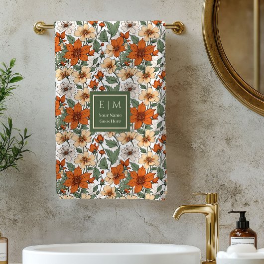 Frühling Herbst Florale Olive Rost Personalisierte Badhandtuch Set