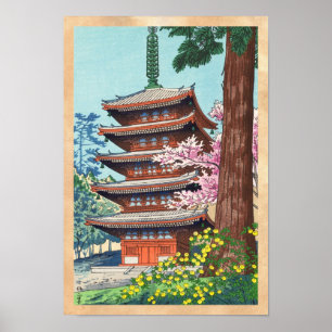 Frühling im Kurama-Tempel Asano Takeji shin hanga Poster