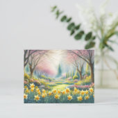 Frühling im Park mit blühenden Affodien Postkarte (Stehend Vorderseite)