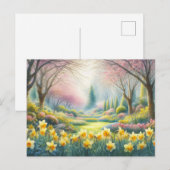 Frühling im Park mit blühenden Affodien Postkarte (Vorne/Hinten)