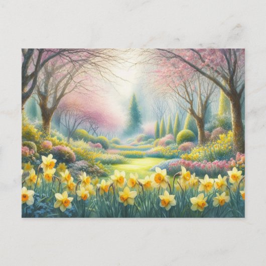 Frühling im Park mit blühenden Affodien Postkarte (Vorderseite)