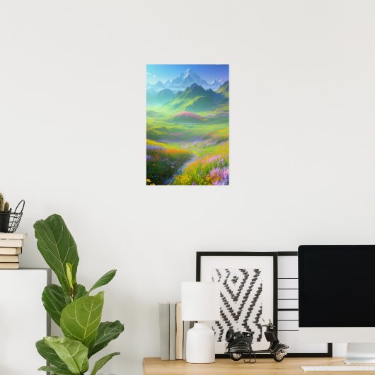 Frühling im Tal der Schneegipfel Poster (Heimbüro)