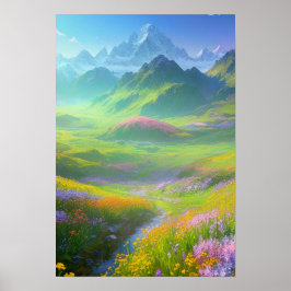 Frühling im Tal der Schneegipfel Poster