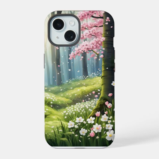 Frühling im Wald iPhone 15 Hülle (Rückseite)