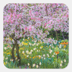 Frühling in Claude Monets Garten Quadratischer Aufkleber