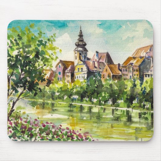 Frühling in der kleinen Stadt auf dem Fluss Mousepad (Vorne)